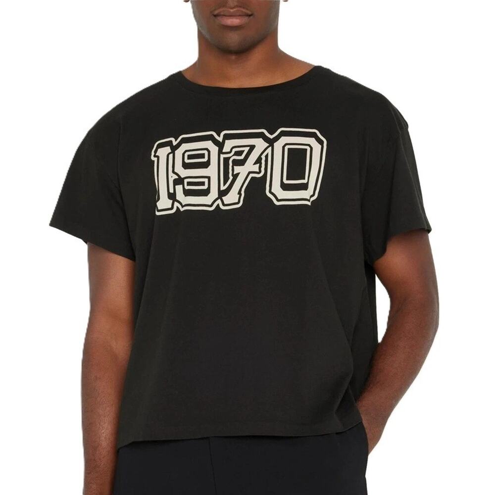 Kenzo Paris Mens Cropped Boxy Tee Sz Small Black Graphic 1970 Logo Cotton NWT